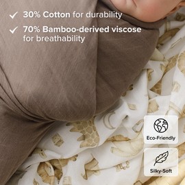 Papaya Kids Muslin Swaddle Blankets for Newborns – Safari Animal Print & Toast Brown, Soft Bamboo Viscose & Cotton Muslin Baby Swaddle Set, Gender Neutral Receiving Blanket with Gift Bag, 2-Pack