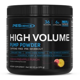 PEScience- Bomba de refuerzo de óxido nítrico de alto volumen en polvo para pre entrenamiento, ponche de piña de guayaba, 36 bolas, Caffei            