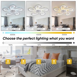 Panghuhu88 Ceiling Fan with Lights,Crystal ceiling Fans with lights and Remote,3 Colors 6 Speed,for Outdoor Bedroom Living Room Dining Room