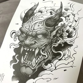 Long-Lasting Oni Hannya Dokkaebi Irezumi Men's Temporary Tattoo 1 Piece 2ea