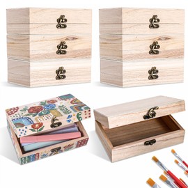 8 Pcs Unfinished Wooden Boxes, 6 x 4 x 2 Inch Small Wood Box Treasure Chest