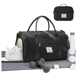 Gym Bag for Women Mens,Small Travel Duffle Bags with Shoe Compartment Carry On Weekender Bag with Toiletry Bag Weekend Overnight Bag Sports Gym Tote Bags Swimming Yoga Workout Black