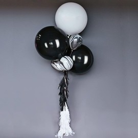 LAttLiv 10 Pack Latex Balloons Set 36 inches Jumbo Balloons 12 inches Marble Balloons Paper Tassels,Black/White/Marbled