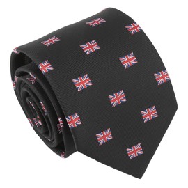 DQT Men's Embroidered Flag Print Novelty Classic Tie - Black British Union Jack Flag