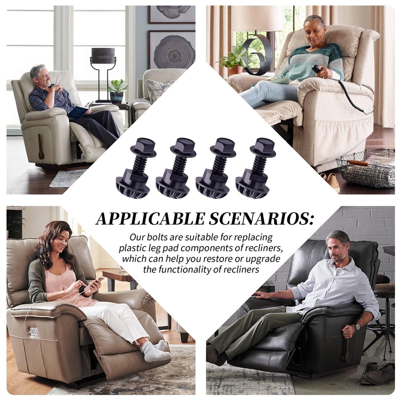 XYgdhqpt ​​4Pcs Rocker Recliner Black Bolts with Grommets Compatible with