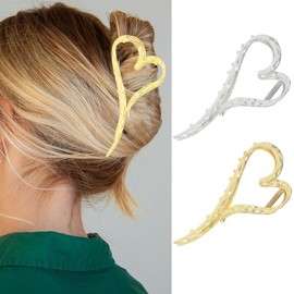 Banatra Metal Hair Claw Clips Gold Heart Hair Clips Large Claw Clips for Thick Hair Non Slip Styling Hair Accessories for Women and Girls (Pack of 2)