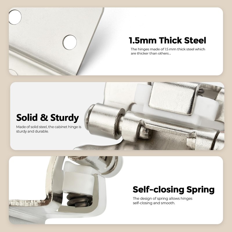 4 Pack 2 Pair Brushed Nickel Cabinet Hinges - 3/8