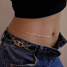 TseenYi Glitter Gypsophila Chain Waist Chain Silver Sparkly Chain Belly Chain Shine Glitter Waist Belly Chain Summer Bikini Body Belly Chain Jewelry for Women and Girls