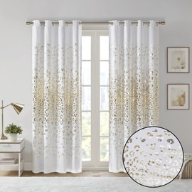 Intelligent Design Lillie Total Blackout Metallic Print Grommet Top 1-Single Curtain Panel Thermal Insulated Light Blocking Drape for Bedroom Living Room and Dorm 1 Piece, 50x84, White/Gold