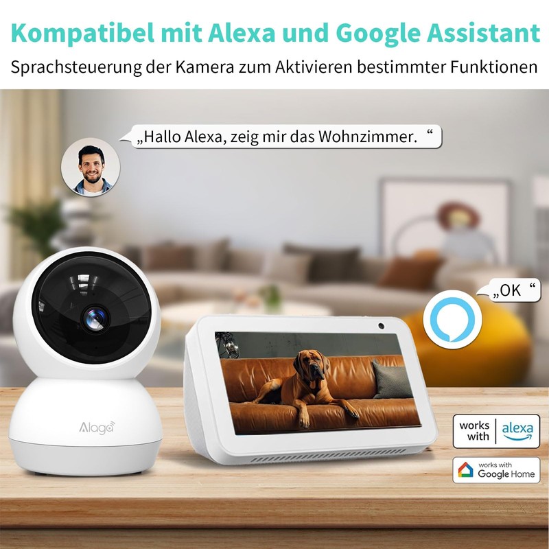 Alaga Security Indoor Cam 3K Indoor Surveillance Camera, WiFi, Swivelling,
