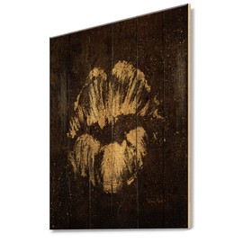 DesignQ Gold Fashions Lips Traditional Wood Wall Decor, Gold Wood Wall Art, Large Fashion Wood Wall Panels Printed On Natural Pine Wood Art