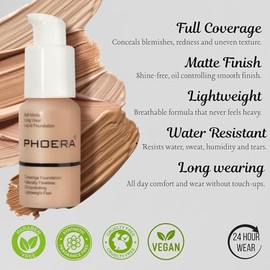 Foundation, Full Coverage Foundation, Soft Matte, Oil Control Foundation Makeup Flawless Smooth Long Lasting 24HR Waterproof and Blendable 30ml (104 - Buff Beige)