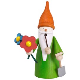 Seiffener Volkskunst German incense smoker garden gnome, height 16 cm / 6 inch, original Erzgebirge by