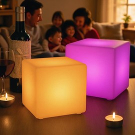 COPU 8-inch Waterproof LED Light Cube, USB Rechargeable Mood Light, 16 RGB Colors Changing Night Lights with Remote, Nursery Glow Kid Stool for Kids Room, Bedroom & Outdoor Decor