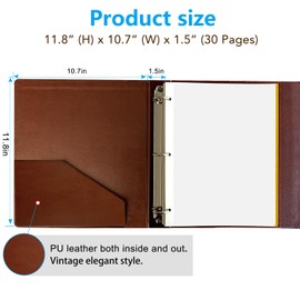Beautyus Vintage PU Leather 3-Ring Photo Album – Retro Design with Inner Pockets – Faux Leather Cover for Scrapbooking & Memory Storage (Coffee, Medium)