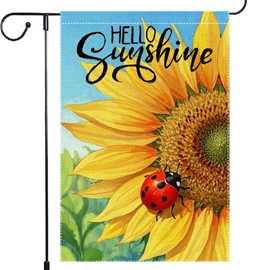 Hello Summer Sunflowers Garden Flag 12x18 Inch Small Burlap Double Sided, ladybird Home Yard Outdoor Lawn Decor Rustic Farmhouse Flags Decorations