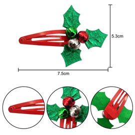 Bohue 4pcs Christmas Holly Hair Clip Jingle Bell Hair Barrettes Xmas Themed Hair Clip Christmas Hair Accessories for Girls