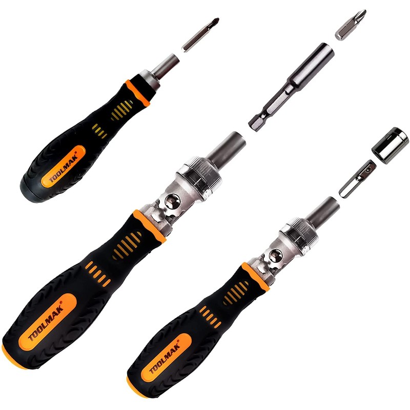 TOOLMAK 61pcs Ratcheting Screwdriver Set,Socket Set,Precision Screwdriver Bit Set with