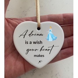 A Dream Is A Wish Cinderella Quote Ceramic Heart With Gold Ribbon Plaque Gift Sign cr80