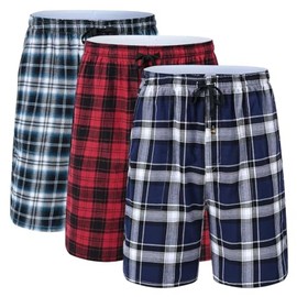 yuyangdpb Men's 3-Pack Woven Pajama Short Cotton Plaid Sleepwear Shorts Button Open Fly with Pockets 3P03 2XL