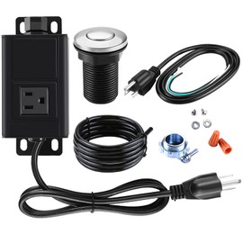 Garbage Disposal Air Switch Kit with Power Cord Kit, Sink Top Waste Disposer Stainless Steel On/Off Push 2.5" Button, Aluminum Alloy Power Module, Food Waste Disposals Replacement Parts