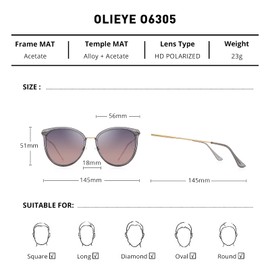 OLIEYE Vintage Polarized Cat eye sunglasses for Women Classic Oversized Cateye Sunglasses
