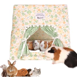 Guinea Pig Hideout Large with Curtain, Bunny Hideout, Machine Washable Guinea Pig Hide Tent Houses & Habitats, Small Animal Hideout for Pet Rabbit, Ferret, Rat, Chinchilla, Squirrel