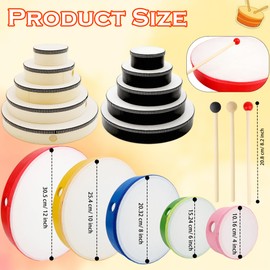 15 Set Hand Drums 12 Inch 10 Inch 8 Inch 6 Inch 4 Inch Wood Frame Drum Set with Drum Sticks Percussion Instruments for Kids Adults Beginners Home School Party Gifts, 5 Size 3 Colors