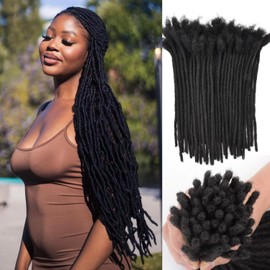 BUGUQI 6Inch-18Inch Dreadlock Extensions Loc Extensions Human Hair for Men/Women 100% Real Human Hair (0.6CM Width-1B, 18 Inch-10 Strands)