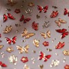 5D Embossed Butterfly Nail Art Stickers - Red & Gold