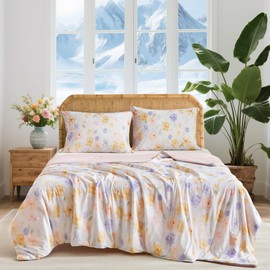 Joyreap King Size Cooling Comforter Set Light Blue, Floral Double Side Cooling Blanket for Hot Sleepers and Night Sweats, Breathable Lightweight Silky Smooth Bedding Set- 100x88 inches