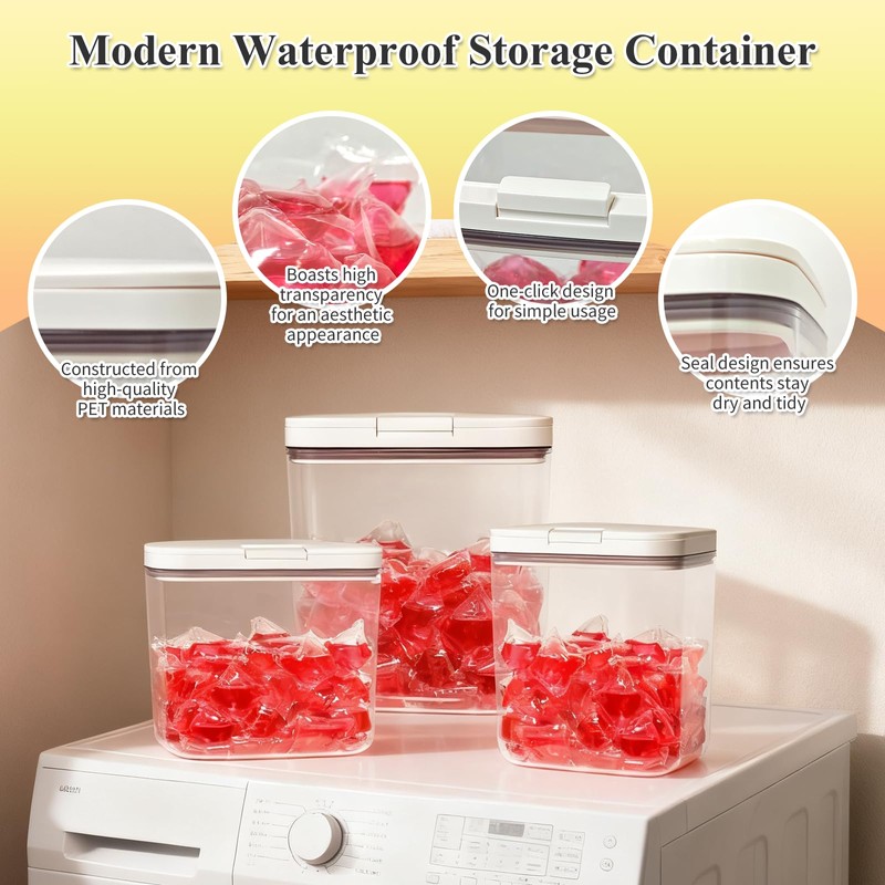 3 Pack Laundry & Dishwasher Pod Container Set,67oz 94oz 186oz