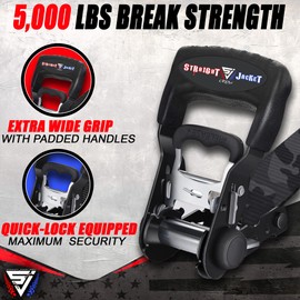 Ratchet Straps Tie Down Kit Incl. (4) Heavy Duty Rachet Tiedowns (1.6" x 8') with Coated S Hooks + (4) Soft Loop Tie-Downs (17") - 5,208 Total Break Strength by Straight Jacket Crew (Black Camo)