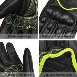 Harssidanza Women Leather Motorcycle Gloves,Motorbike Gloves,Road Racing,Cycling,Climbing,Powersports Gloves Touchscreen GL016UK,Yellow Green,Size S