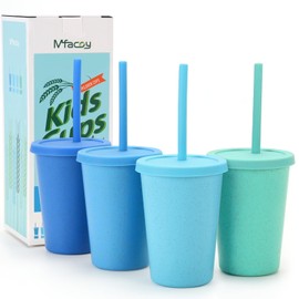 Mfacoy Mfacoy 4 Pack Wheat Straw Cups with Lid and Straws, 10 oz Unbreakable Kids Cups, Reusable Drinking Cups, Small Water Cups, Colourful Tumbler Cups for Kitchen, BPA Free, Dishwasher & Microwave Safe