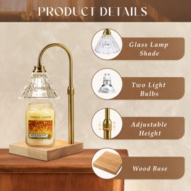 MAKYTWOW Candle Warmer Lamp with Dimmer, 2H/4H/8H Timer, Compatible with Yankee Candle Large Jar Candle, Home Decor Gift for her, Birthday Gift for mom, Home Scented Jar Candles Heater,Gold Wood