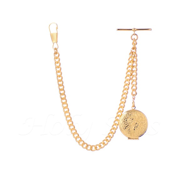 Gold Colour Pocket Watch Chain with Round Locket Pendant –