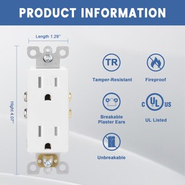 ThunderWay 100-Pack of Tamper-Resistant Decorator Wall Receptacles, UL Listed, Residential Grade, Self-Grounding, 2-Pole, 15A 125V, 1875W, White