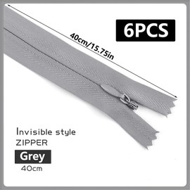Omeblos 6PCS 40cm Grey Zip,Zips for Sewing,Invisible Zip,Sewing Accessories for Tailor Sewing Zips Craft Dressmaking Pillows Cushions Skirts Clothes Bags Pants Closed Ended Concealed Zipper