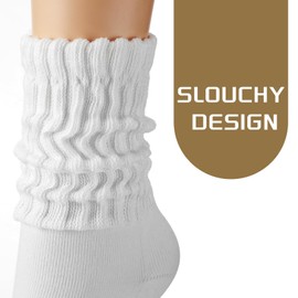 Zoooyawn 4 Pair Slouch Socks Cotton Baggy Slouchy Crew Socks Casual Scrunched Tube Sock Neutral Aesthetic Ribbed Stacked Sock(White)