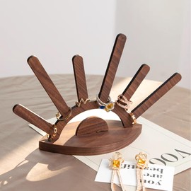 SEABABOO Jewellery Stand Wooden Ring Stand 14.4 x 10.4 cm Ring Cone Jewellery Stand Ring Display Stand for Chains Earrings (Brown, 14.4 x 10.4 cm)