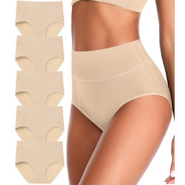ASIMOON Tummy Control High Waisted Underwear for Women Cotton Plus Size Full Coverage Panties Ladies Briefs XL