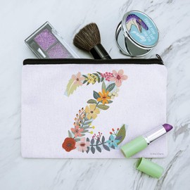 Letter Z Floral Monogram Initial Makeup Cosmetic Bag Organizer Pouch