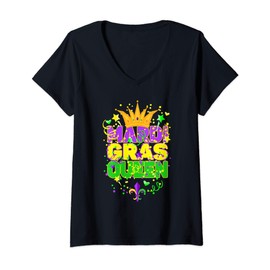 Womens Funny Carnival Party Confetti Outfit - Mardi Gras Queen Crow V-Neck T-Shirt