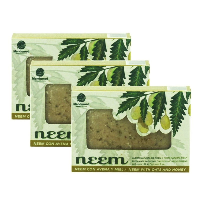 3 Pack Jabón Artesanal de Neem - Avena/miel, 140 gr.