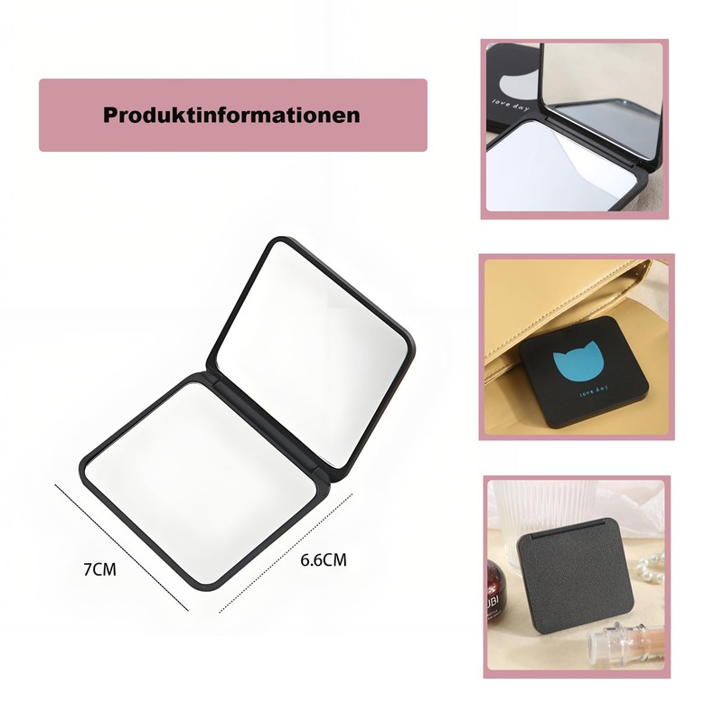 HSYTEK 4 Stück Taschenspiegel, Taschenspiegel Klappbar, Faltbarer Kleiner Makeup-Spiegel, Doppelseitiger