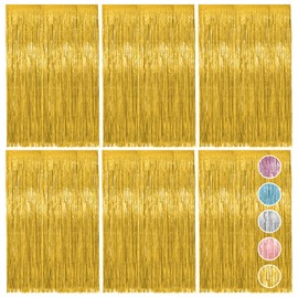 Vaktop Pack of 6 Tinsel Curtain Gold, Glitter Curtain Tinsel, Glitter Party Curtain, Foil Fringe Background for Party Decoration, Birthday Decoration, Wedding, Festivals, Stage Decoration (1 m x 2 m)