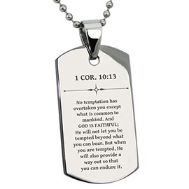 Tioneer Stainless Steel God is Faithful 1 Corinthians 10:13 Dog Tag Pendant Necklace
