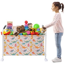 STORAGEIDEAS Large Toy Box Cart with Wheels, Sturdy Kids Toy Storage Organizer, Toy Chest Storage Bins Baskets for Boys, Girls in Living Room, Nursery, Playroom, Bedroom, 1 Large Section, Dinosaur