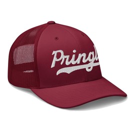 Pringle Hat Pringle Trucker Hat Baseball Script Embroidered Cap Vintage Sports Mesh Swoosh Gift Souvenir Headwear PA SD Cranberry
